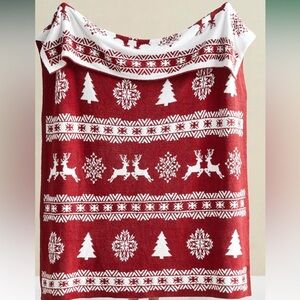 Holiday Throw Blanket Snowflake Reindeer Reversible Soft Knit 60” X 80” Cozy